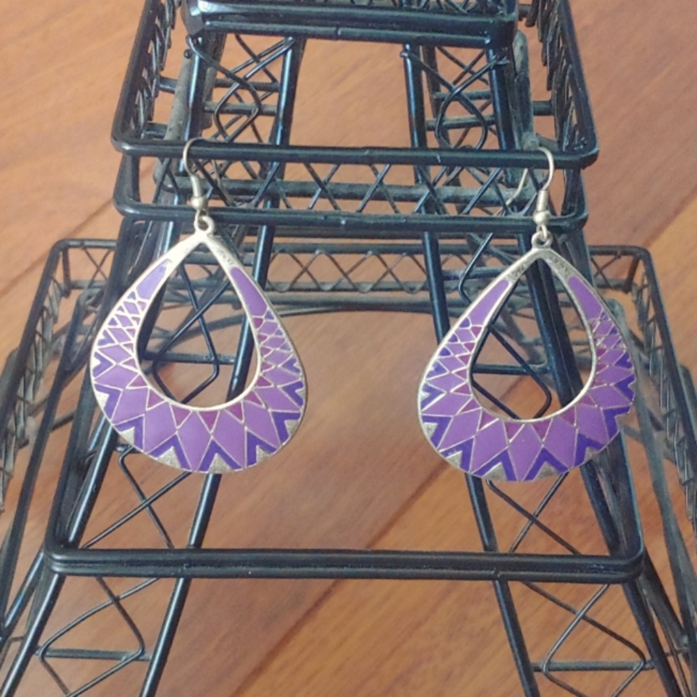 Geometric Purple + Gold Earrings